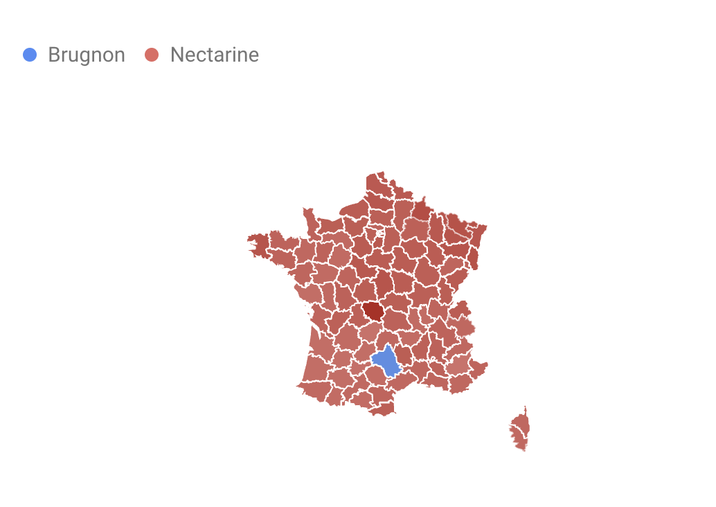 Carte département Brugnon ou Nectarine SEO