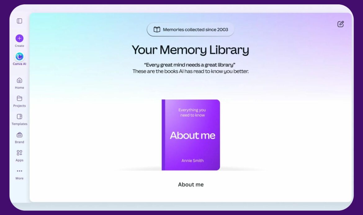 Canva IA 2.0 memory library