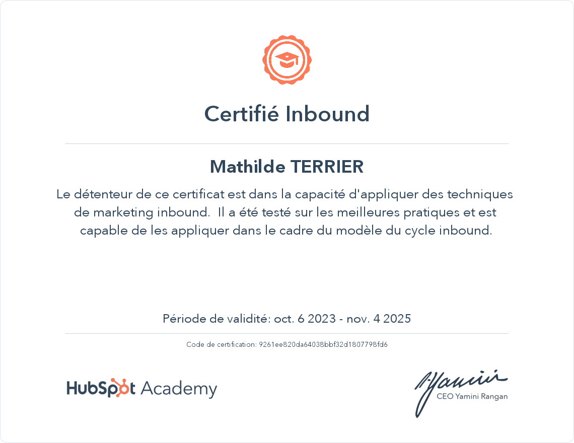Certification inbound Mathilde - Etowline