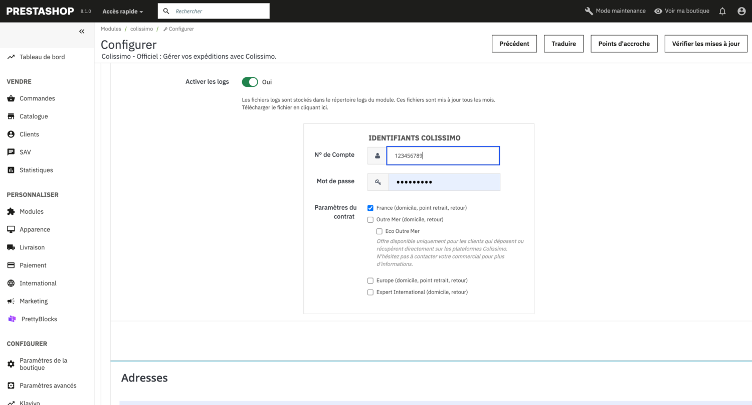 mon profil colissimo prestashop / etowline