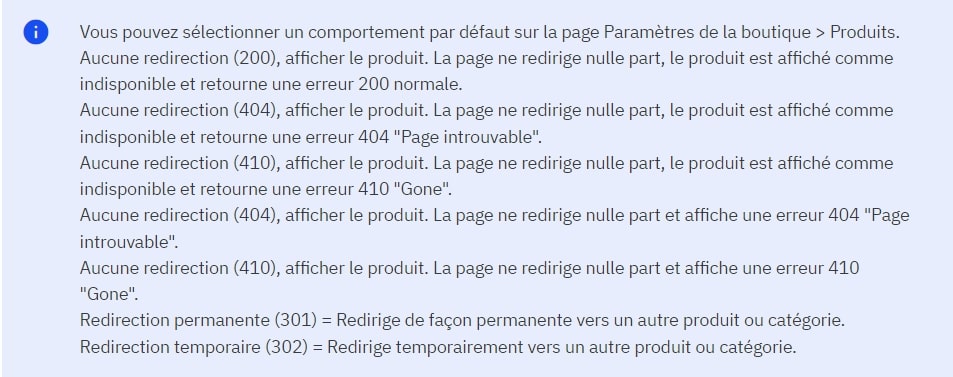 Visuel des redirections de la partie référencement - SEO PrestaShop 8.1 / Etowline