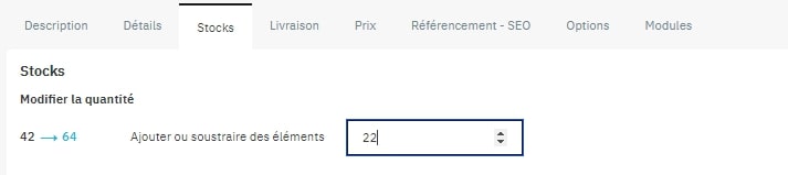 La partie stocks de la fiche produit PrestaShop 8.1 / Etowline