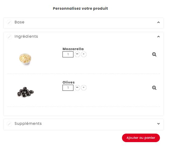 Personnalisation des pizzas Fredy.pizza  - Etowline