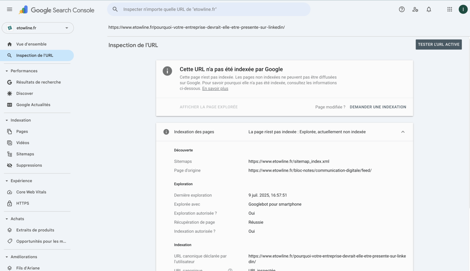 verification indexation Search Console