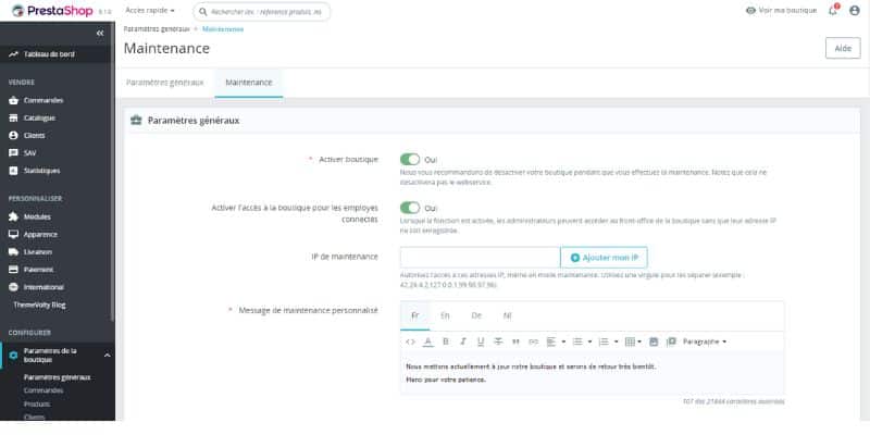 mise en maintenance simplifié prestashop 8.1 / Etowline