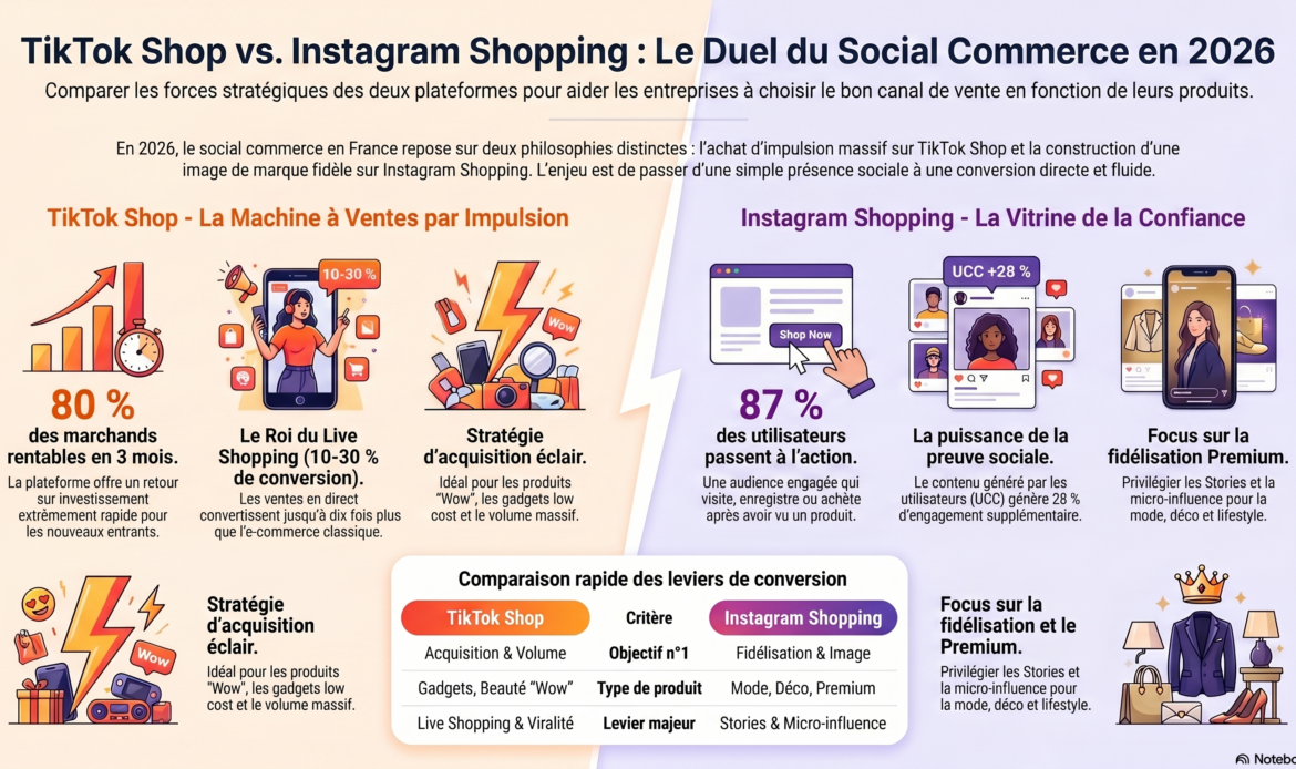 Infographie TikTok shop vs Insta shop 2026